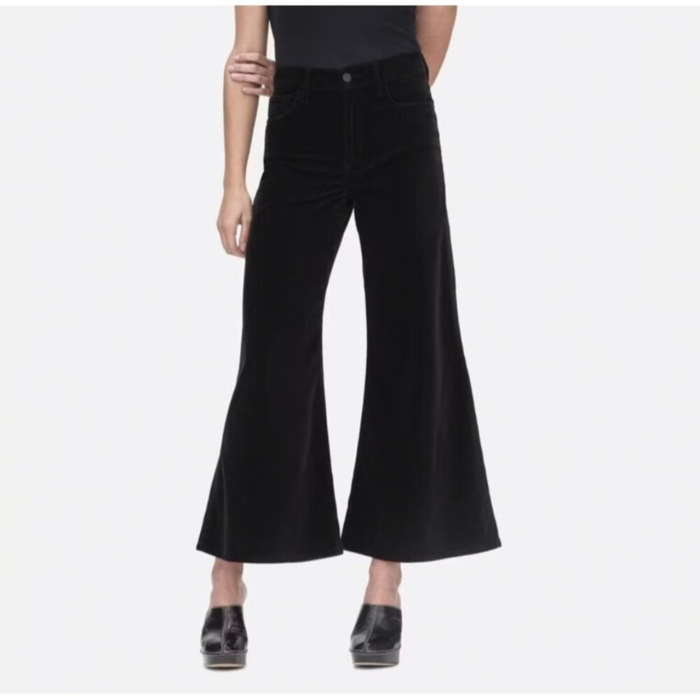 Frame Womens Le Palazzo Crop Velveteen Jean High Rise Wide Leg Black Size 27‎